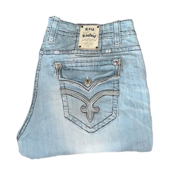 ROCK REVIVAL LIGHT BLUE BEN STRAIGHT JEANS