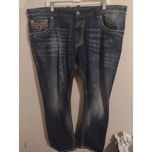 Rock Revival Victor Straight Blue Denim Jeans True Size Is 44x33