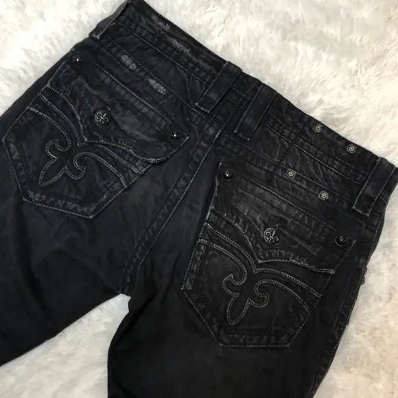 Rock Revival Exclusive for Buckle Steven Straight Black Embroidered Jeans, 32X31