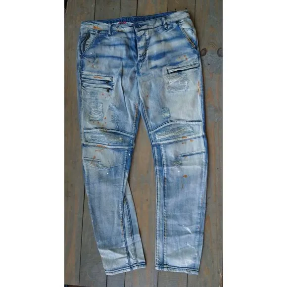 RockStar Sushi Men’s Heavily Distressed Button Fly Denim Jeans 36X32
