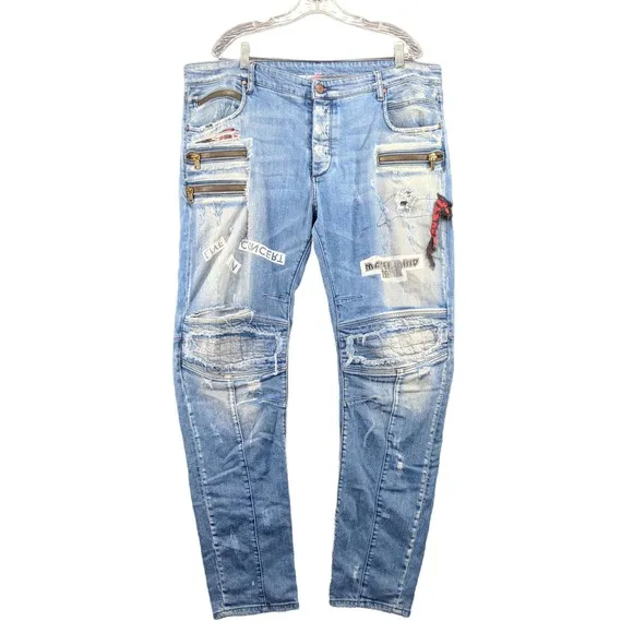 Rockstar Sushi Jeans SZ 40 Blue Denim Zipper Pockets Distressed Mastermind Tour