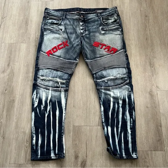 Rockstar Sushi Painted Distressed Urban Biker Moto Jeans 44