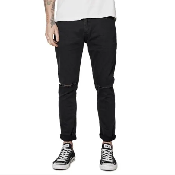 Mens Rollas Rollies Slim Rolled Distressed Denim Jeans Washed Black Sz 32