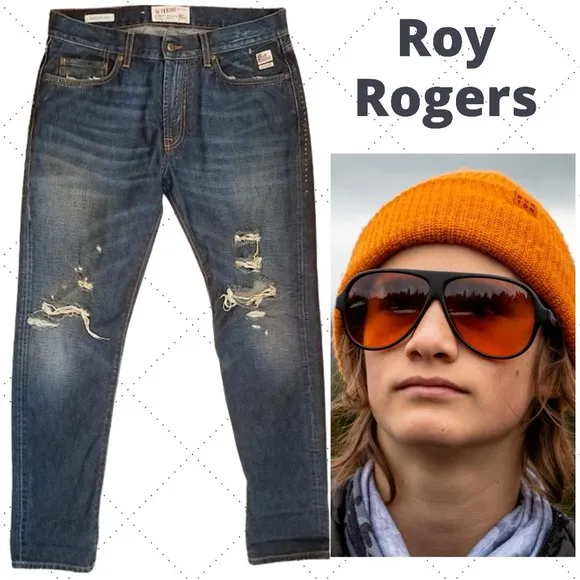 ROY ROGERS Superior Distressed Denim Regular Fit Blue Jeans Men's 34