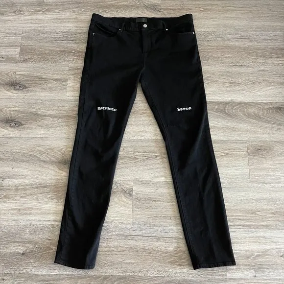 RtA Men's "American Dream" Embroidered Jeans Size 38 Black