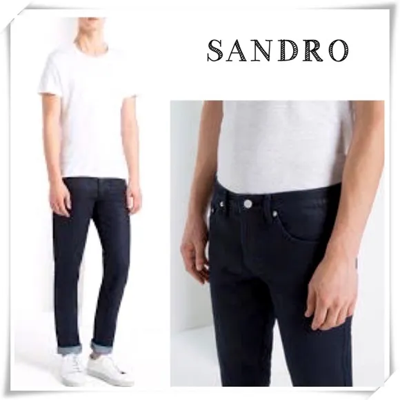 Sandro Paris Droid Blue Waxed Denim Slim fit Jeans Style # P4589W