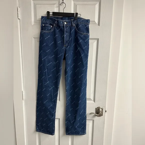 Organic Cotton Diagonal Logo Print Straight Fit Jeans in Blue Vintage
          
      NWT