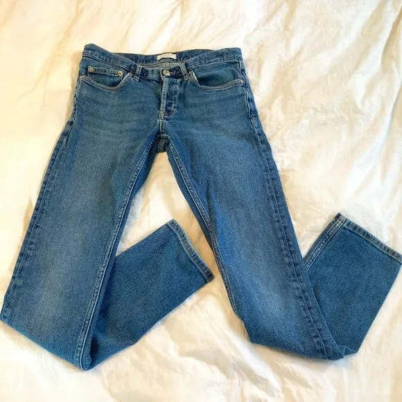 Sandro Paris Etroit Mens Blue Jeans - Size 28 Waist - Slim Fit Denim Button Fly