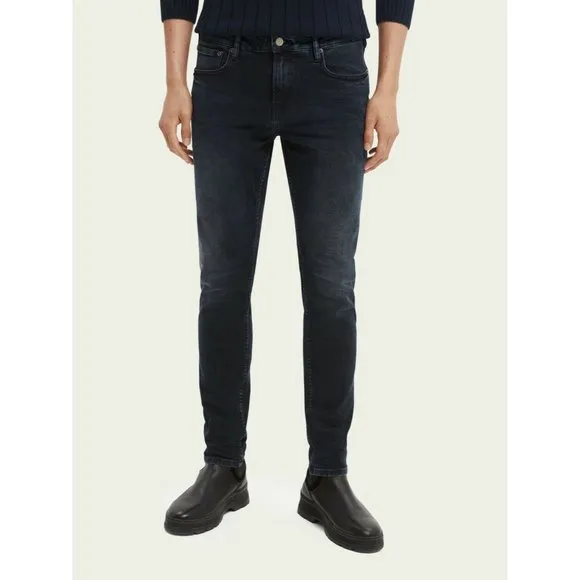 "SCOTCH & SODA" BLUE BLACK SKIM SKINNY FIT COTTON ROCKY JEANS SIZE: 29/34