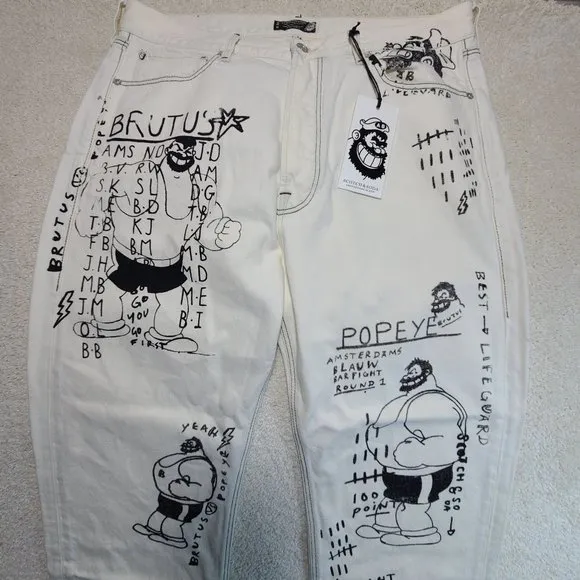 NEW SCOTCH & SODA COMIC BOOK CARTOON POPEYE BRUTUS DENIM PRINT JEANS MENS 34X34
          
      NWT