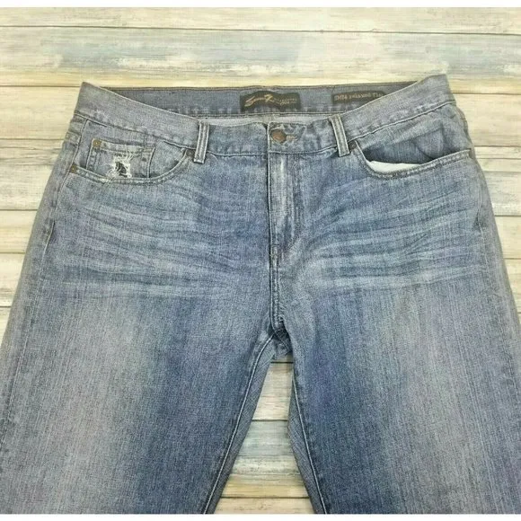Seven 7 Mens Jeans 38 x 34 Relaxed Flap Distressed Torn Med Wash Denim F1