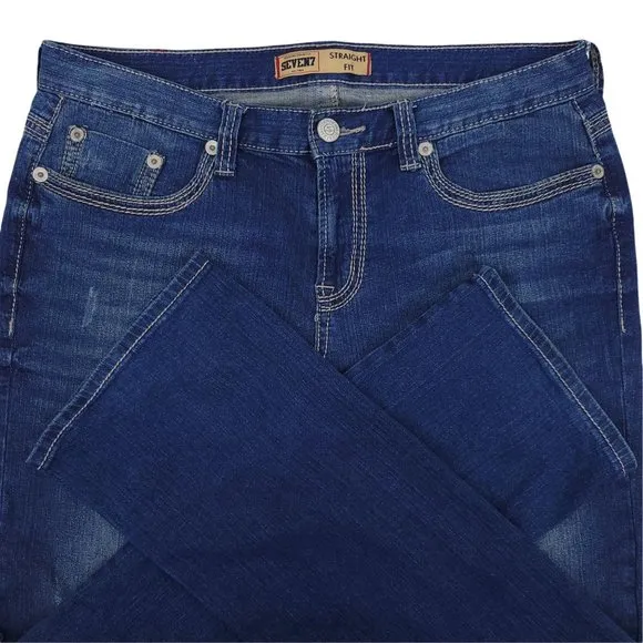 Mens Seven7 Jeans Straight Fit Size 36 x 34 Dark Wash Blue Denim Flap Pockets