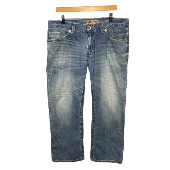 MJ468 Mens SEVEN7 Designer Straight Fit Light Wash Denim Jeans 36x30
