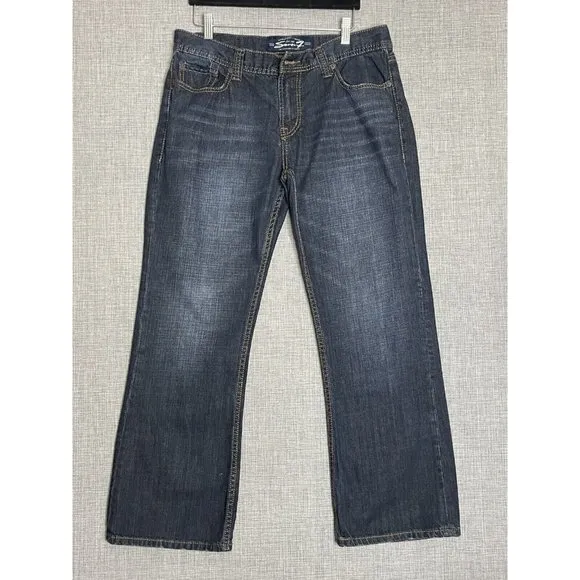 Seven 7 Jeans Mens 34 x 30 Bootcut Jeans Boot Blue Missing Button *