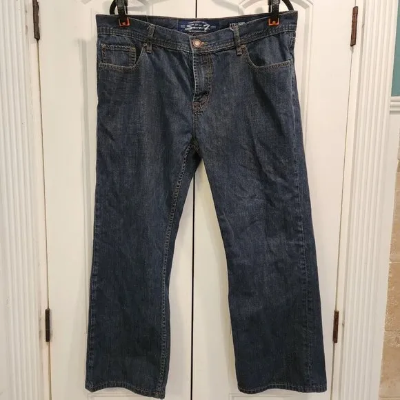 Seven 7 Slim Straight Fit Jeans Mens Size 38x30 Blue Denim Distressed Pants
