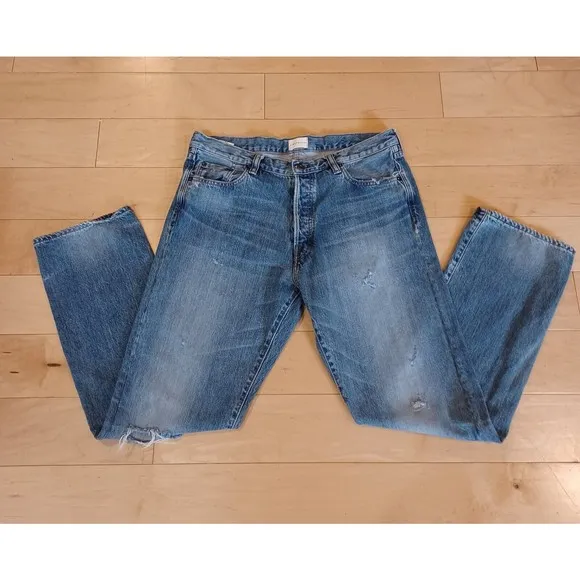 Simon Miller Men's Blue Wash Straight Leg Distressed Jeans 36x34 Made in Japan
