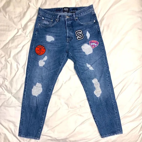 Super Dry Vintage Oversized Tapered Patch Jeans
