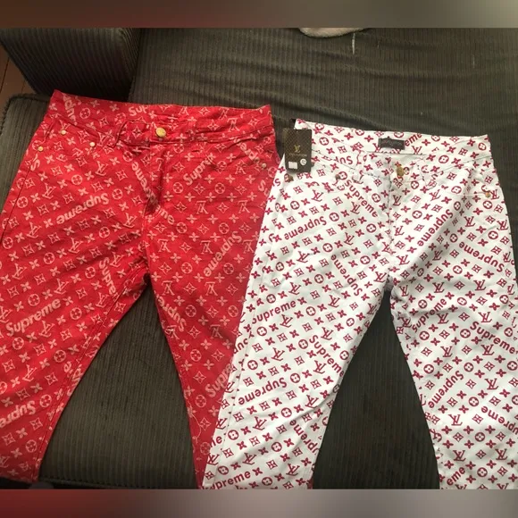 Red and White Lois Vuitton x Supreme Jeans
          
      NWT