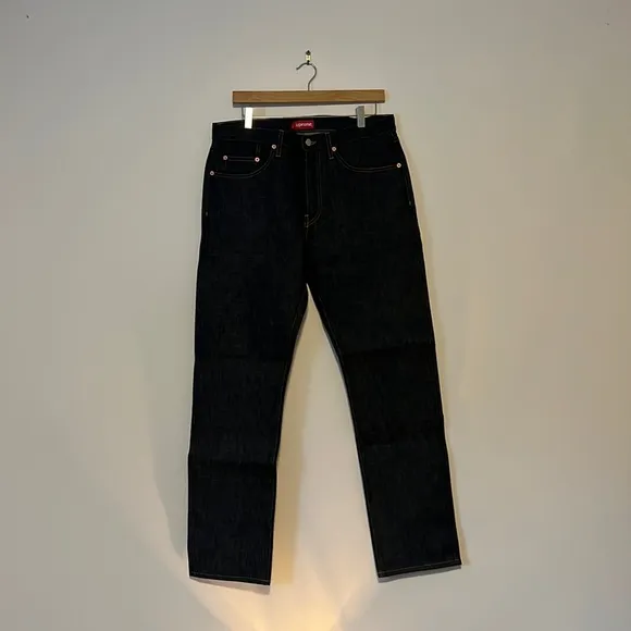 SUPREME mens dark denim straight jeans