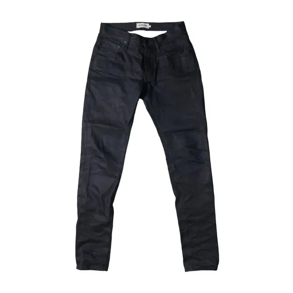 Mens Slim Taylor Stitch Black Selvage Pants Jeans Size 28 100% Organic Cotton