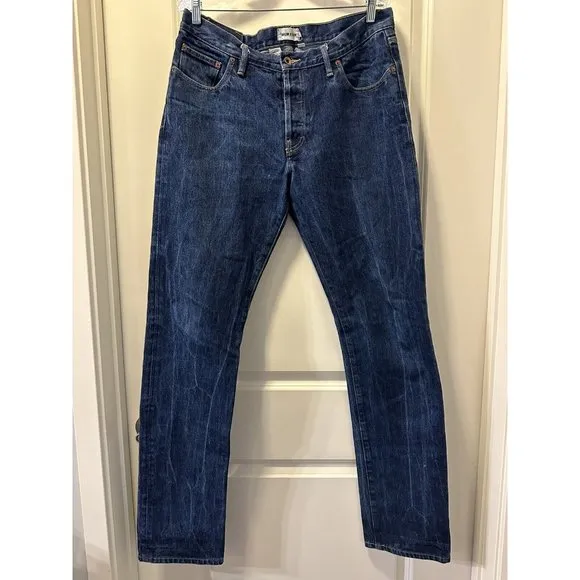 TAYLOR STITCH Democratic Men's Jeans Button Fly Blue Denim Straight 35WX36 LONG