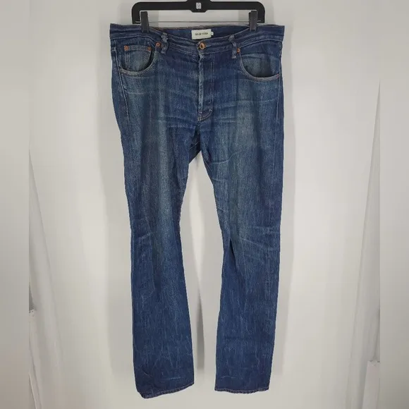Taylor Stitch Blue Wash Distressed Straight Leg Townsend Democratic Jeans 35