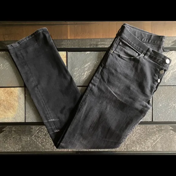 Theory Distressed Denim Black 32 Haydin Straight Slim Fit Stretch Jeans