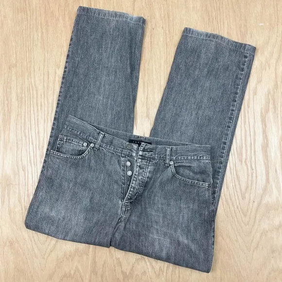 Mens THEORY Straight Fit Button Fly Denim Jeans Gray 32 x 29