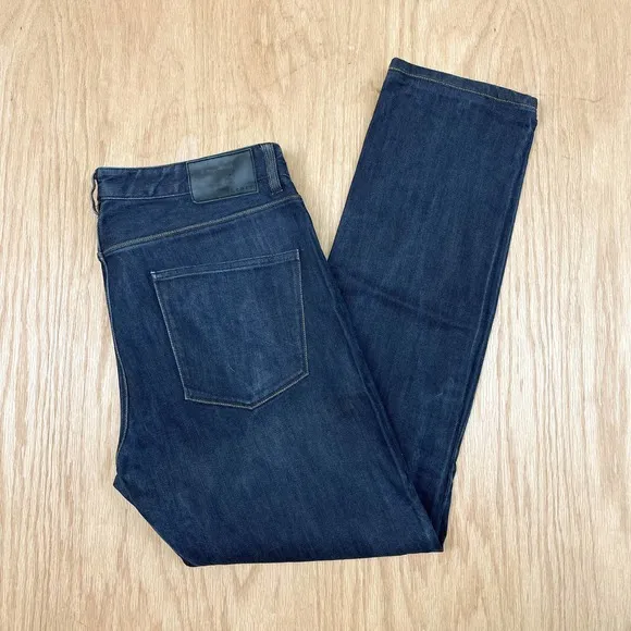 Mens THEORY Raffi Gunstock Dark Indigo Denim Jeans 34 x 30 Straight Fit