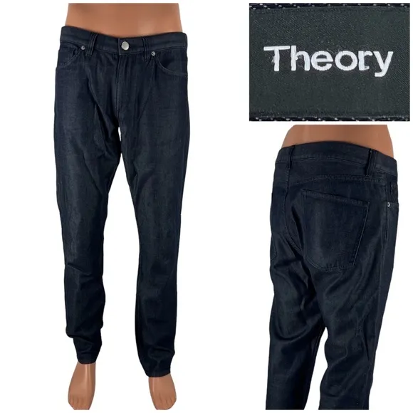 Theory Mens 34 x 32 (actual) Jeans Blue Slim Straight Cotton Blend Stretch EUC