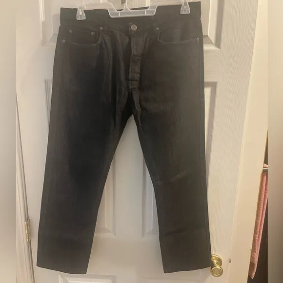 Mens Theory Black Denim Button Fly Jeans 33 Waist & 28 in. Inseam