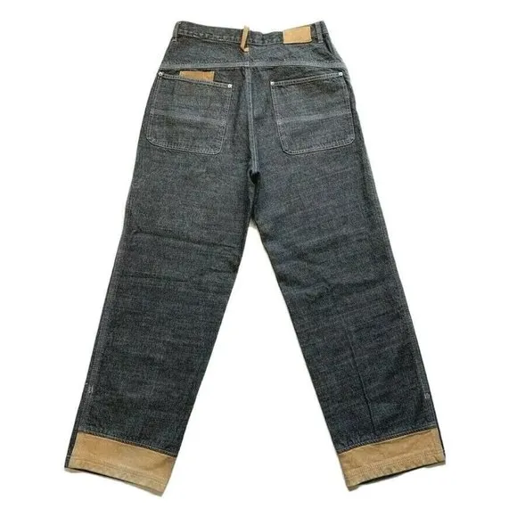 Timberland Baggy Relaxed Jeans Mens 34x31.5 Straight Leather Skater Black Denim