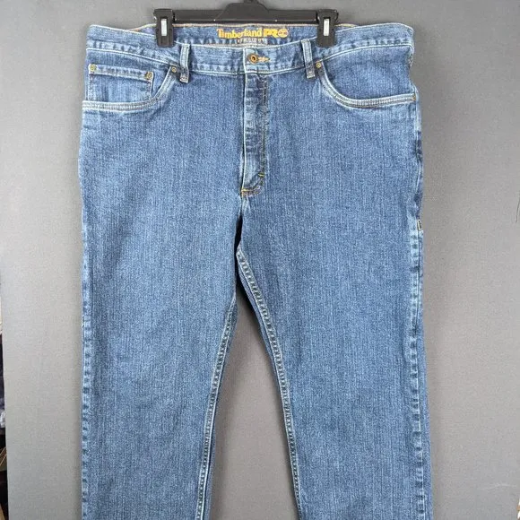 Timberland Jeans Men 42x32 221 Straight Blue Denim Fade Cargo Country Workwear