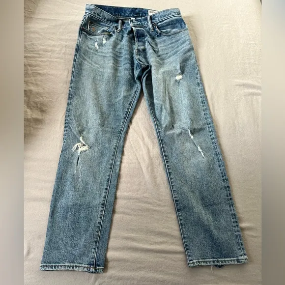 Todd Snyder slim fit, distressed selvedge jeans