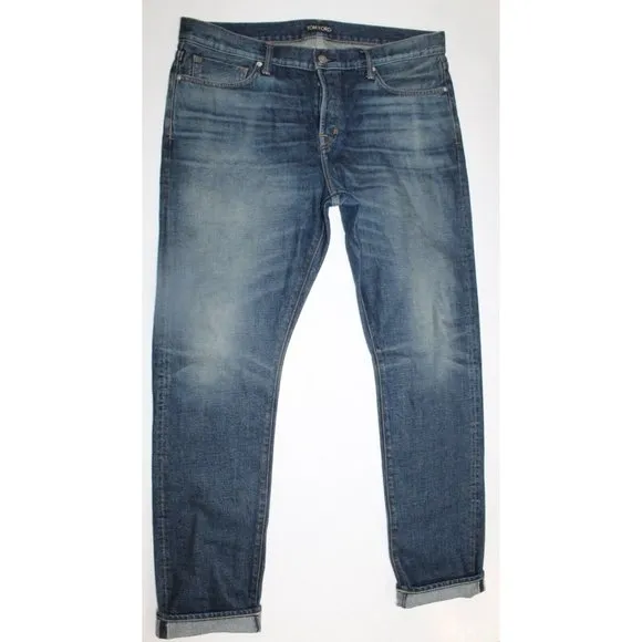 Tom Ford Jeans Selvedge Blue Denim Stretch Size 38 Slim USA TFD001 Mint