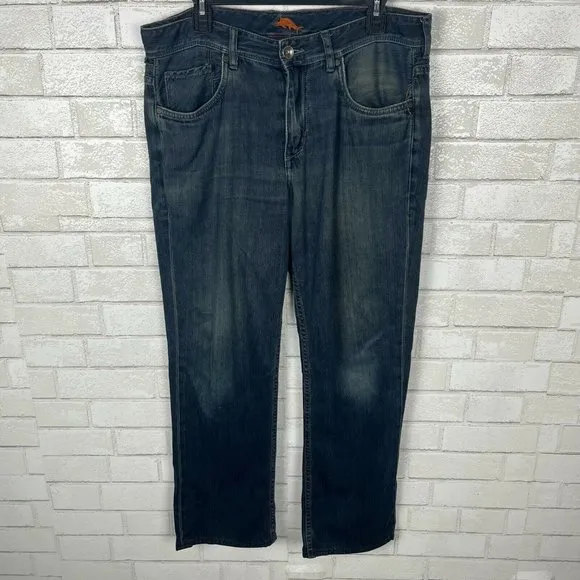 Mens 34x30 Tommy Bahama Cayman Relaxed 5 Pockets Distressed Zip Dark Wash Jeans