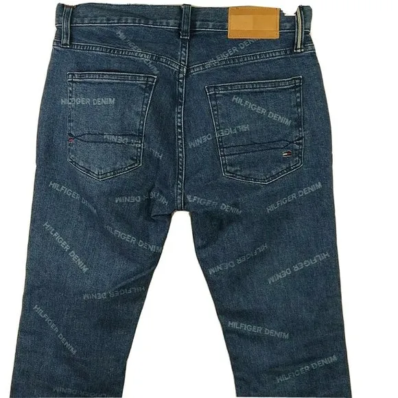 Tommy Hilfiger Jeans Men Size 29 x 30 Denim Blue Medium Wash All-Over Spellout