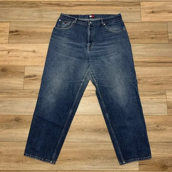 Tommy Hilfiger Denim Blue Jeans 40 x 32 Baggy Flag 90s Retro Y2K Vintage VTG