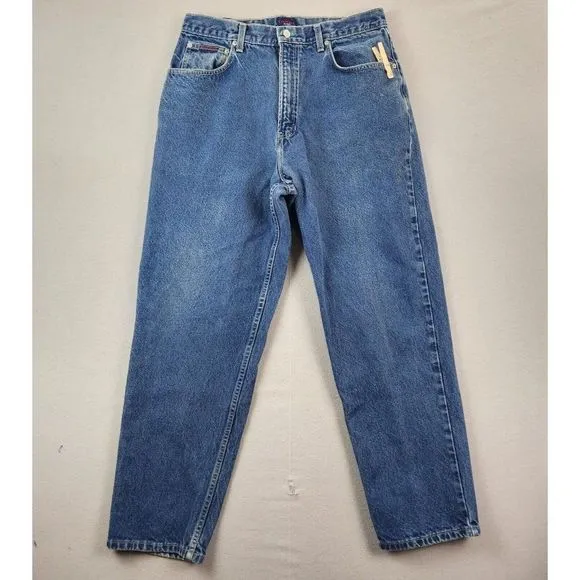 Vtg Tommy Hilfiger Men's Relaxed Jeans 34x32 Stonewashed Big Flag Logo Y2K 90s