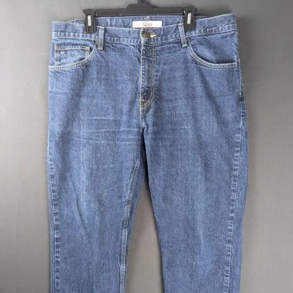 Tommy Hilfiger Jeans Men 36x30 Blue Denim Straight Leg Dark Fade Zip Work Pant