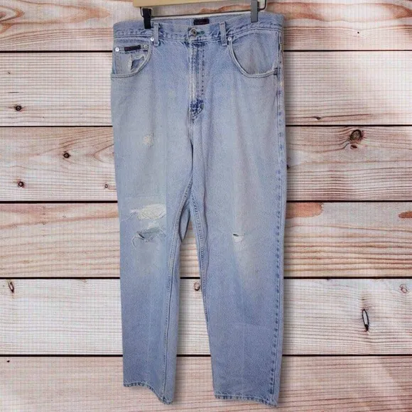 Vintage Tommy Jeans Light Wash Denim Distressed Jeans Size 34×32