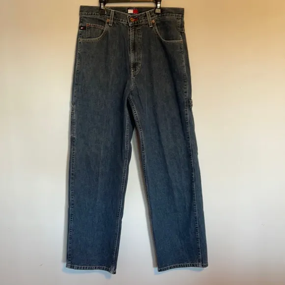 Tommy Hilfiger Mens Y2K Vintage Carpenter Jeans w/Faux Leather Patch Size 32x32