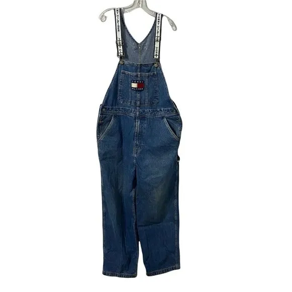 Vintage 90s/Y2K Men’s Tommy Hilfiger Overalls With Spellout Straps Size L