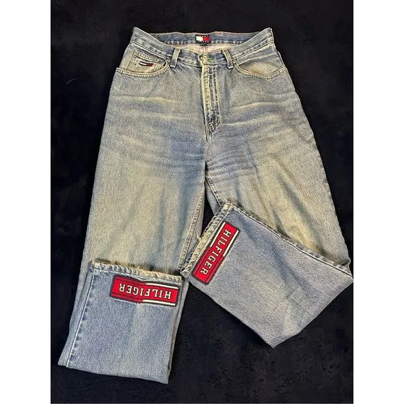 Vintage 90s Tommy Hilfiger Patch Baggy Skater Hip Hop Jeans Sz 30x30 B11