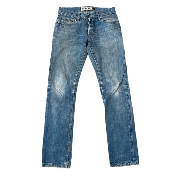 Topman Moto Skinny Jeans Button Fly Light Wash, Size 28