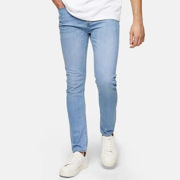 Topman Stretch Skinny Jean Light Wash Button Fly