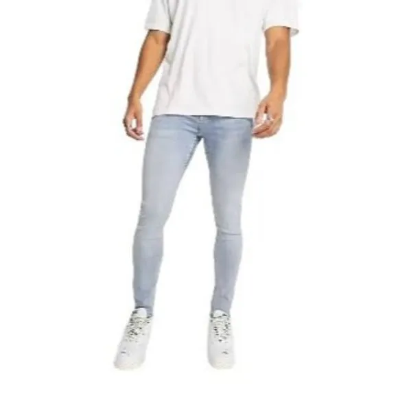 Topman Mens Jeans Light Rinse 32R Spray on Skinny Slim Pants