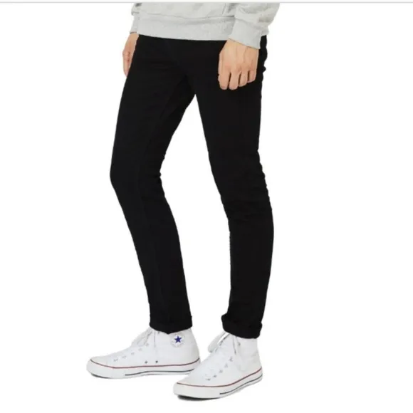 Topman Men's Stretch Skinny Buttonfly Jeans Black 32x34