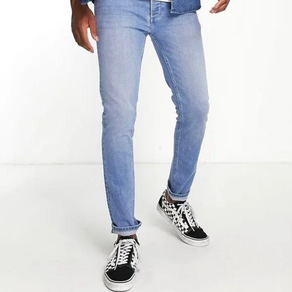 Topman Stretch Skinny Jeans Light Wash 30