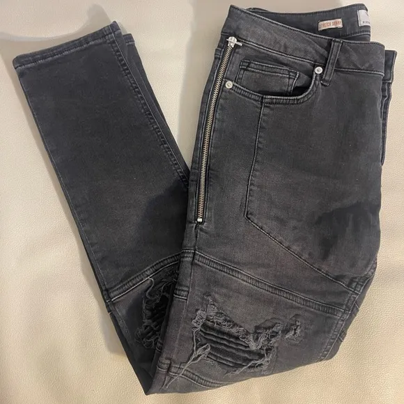Mens Topman stretch skinny grey distressed denim jeans